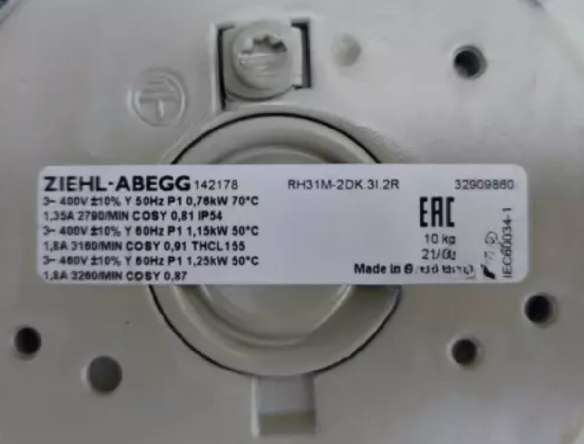 Ziehl-abegg Fan RH31M-2DK.3I.2R 142178 Centrifugal Fan 3~ 400V 50/60Hz 0.76KW 1z|306305876649