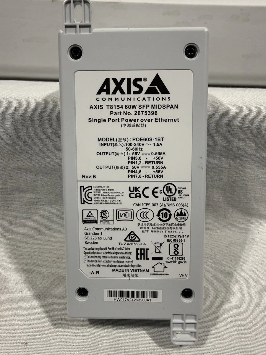 AXIS COMMUNICATION, T8154 60W SFP MIDSPAN, POE60S-1BT, 2675396, 56V|167974765408