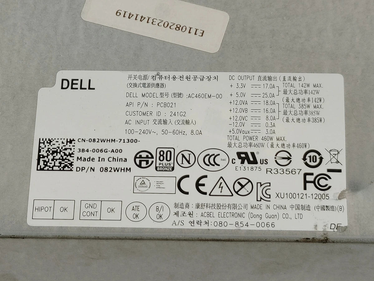 Dell XPS 8300 MT 460 W 24 Pin ATX Desktop Power Supply 82WHM|205641085904