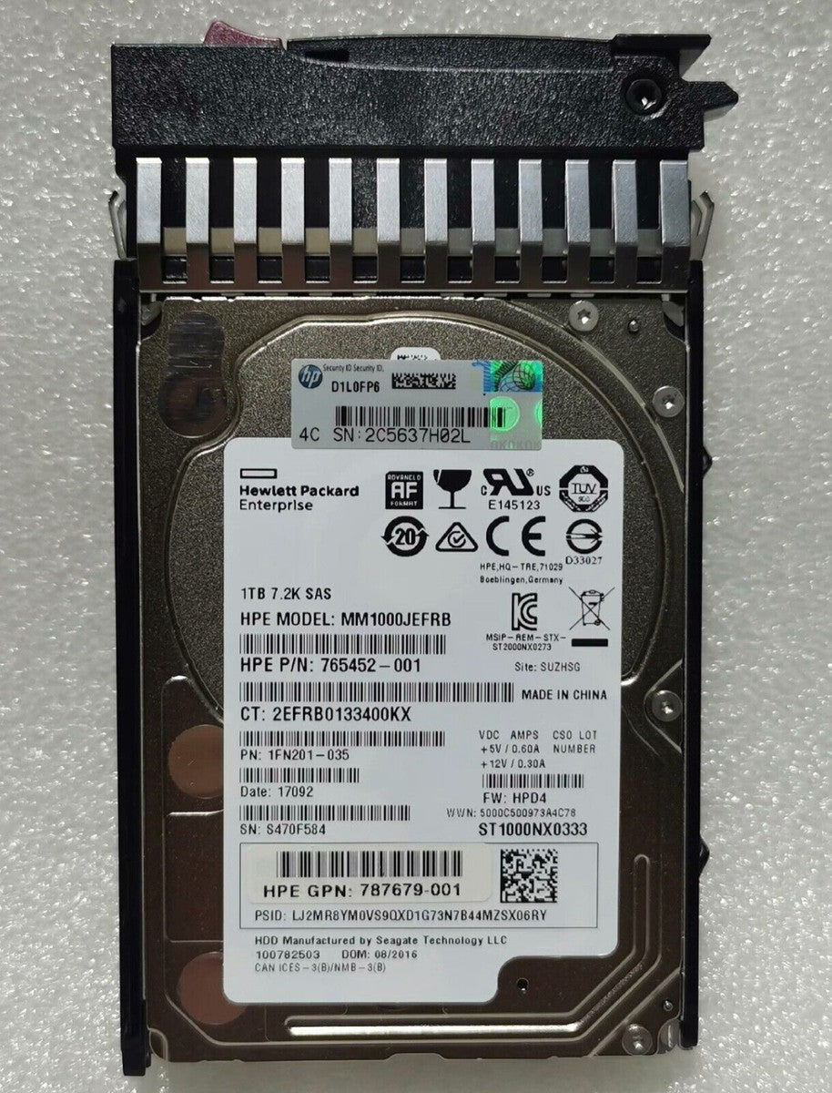 HPE 787652-001 MSA 1TB 12Gb/s SAS 7.2K 2.5" 512E MIDLINE HARD DRIVE J9F50A HDD|376095574849