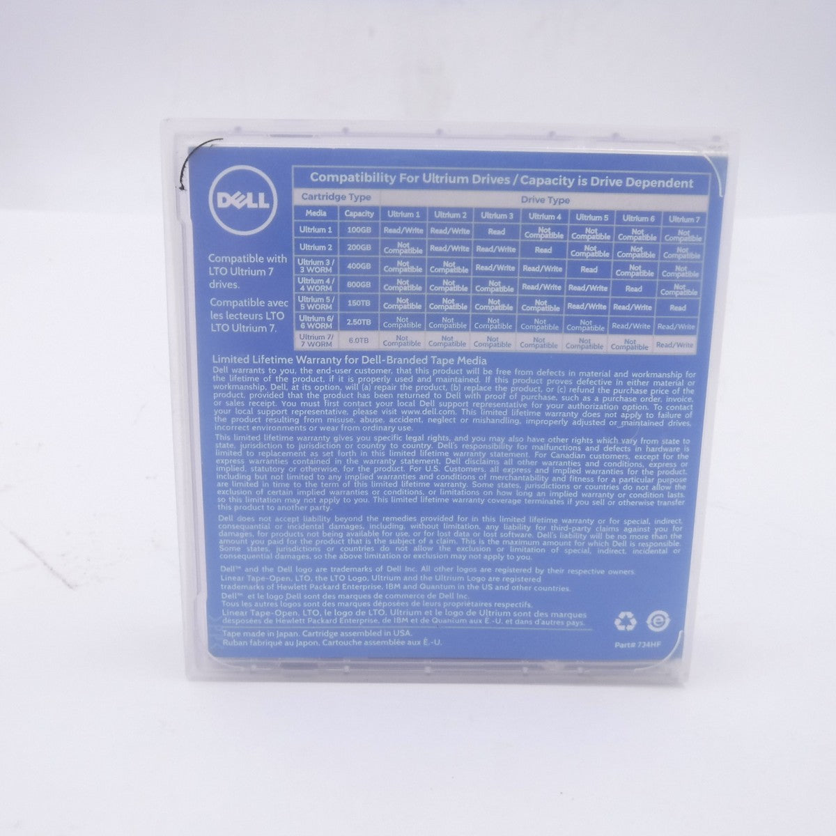 Dell LTO Ultrium 7 Data Cartridge 6.0TB Native/15.0TB Compressed for T340 T440|235963019889