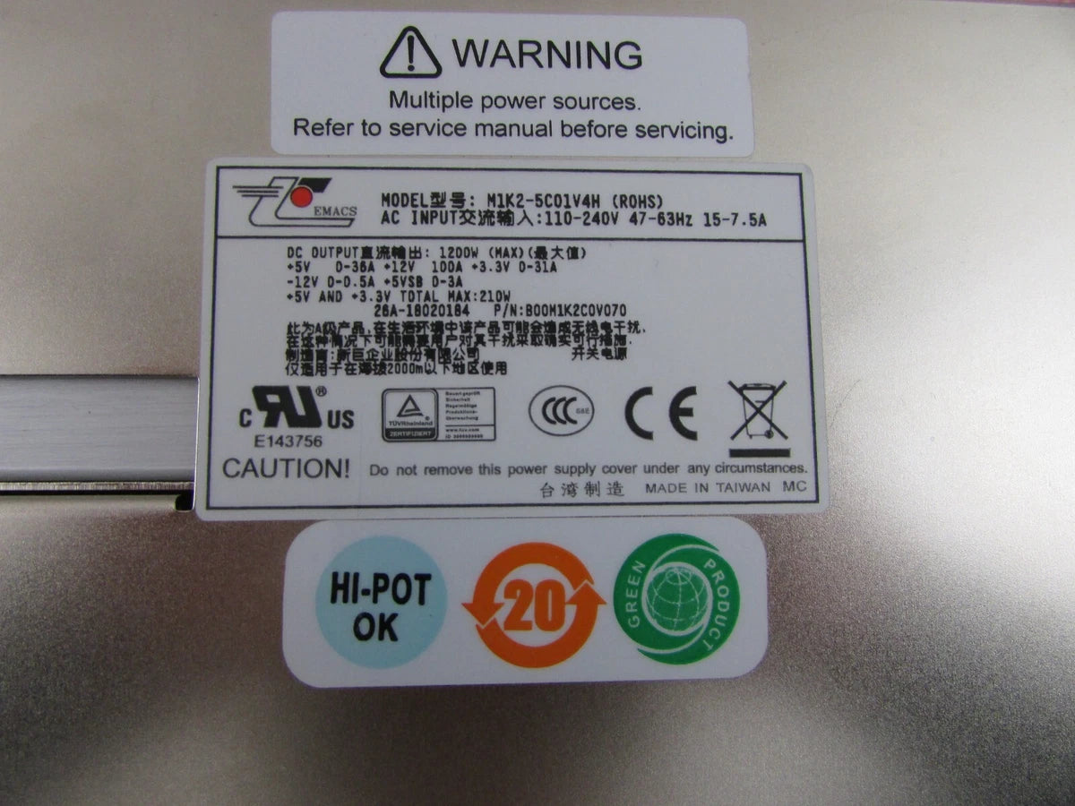 Zippy EMACS M1K2-5C01V4H 1200w 1U Redundant Server Power Supply w/ 2x Pwr Module|335151986050