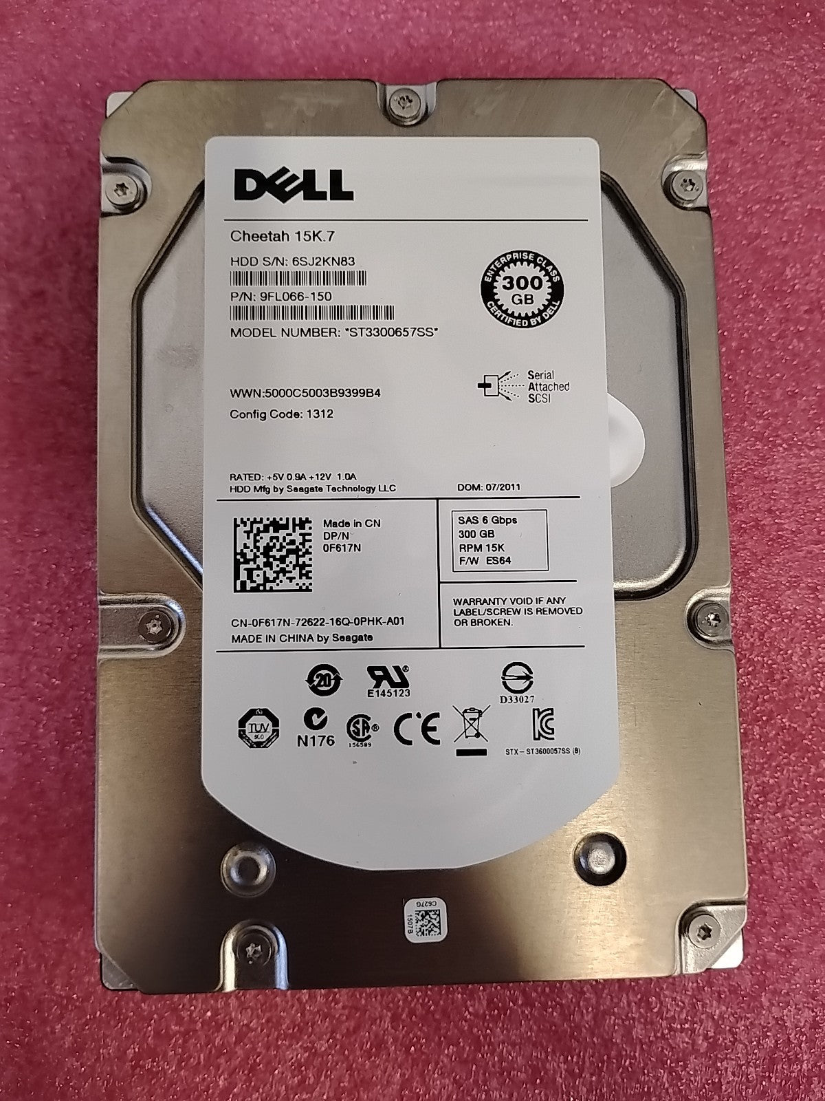 0F617N Dell ST3300657SS 15K.7 300GB 15K RPM 6Gb/s 3.5" SAS Hard Drive 9FL066-150|388828288449