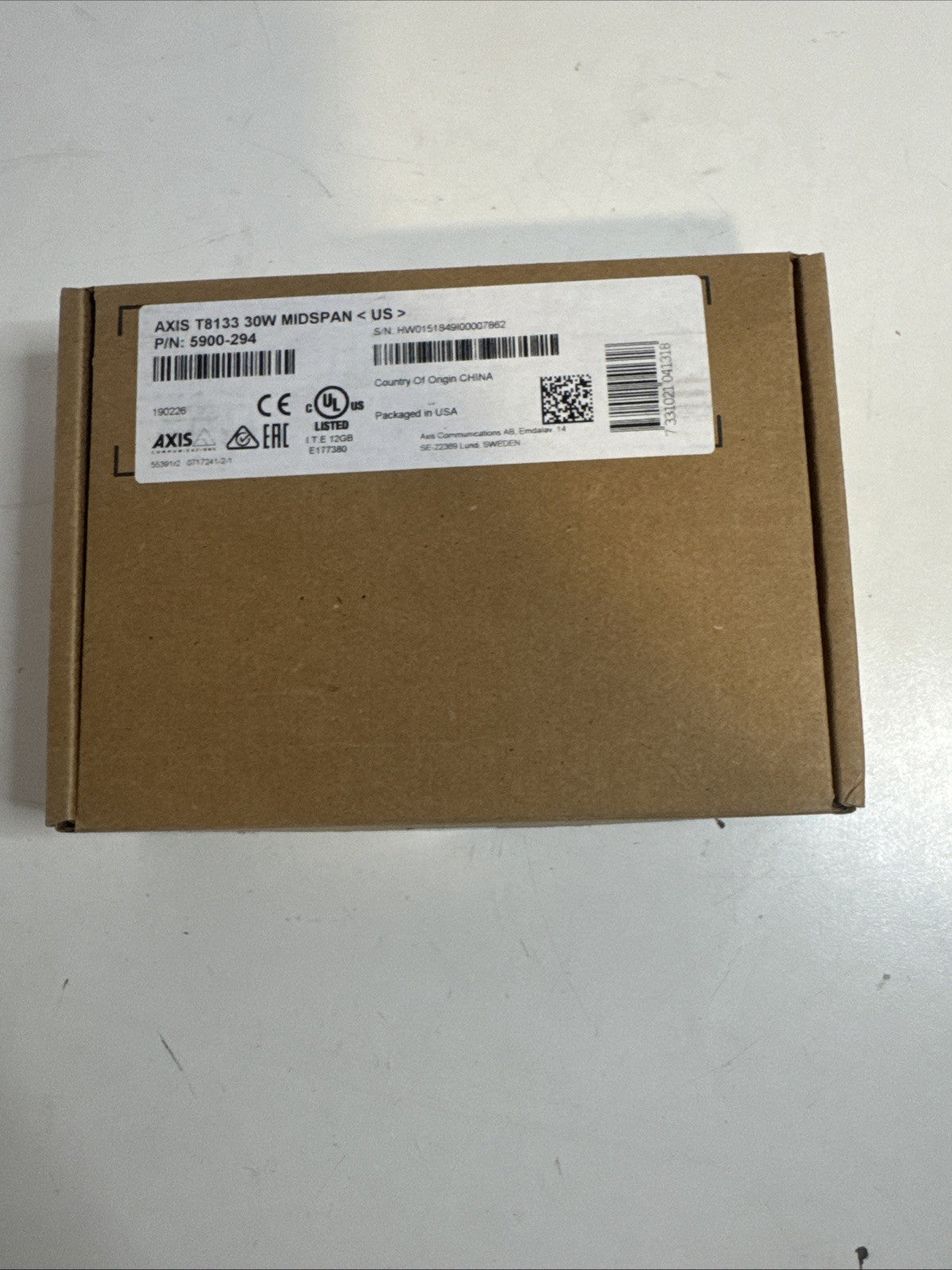 Axis T8133 30W High Power Over Ethernet Midspan (P/N:5900-294)|227065955041