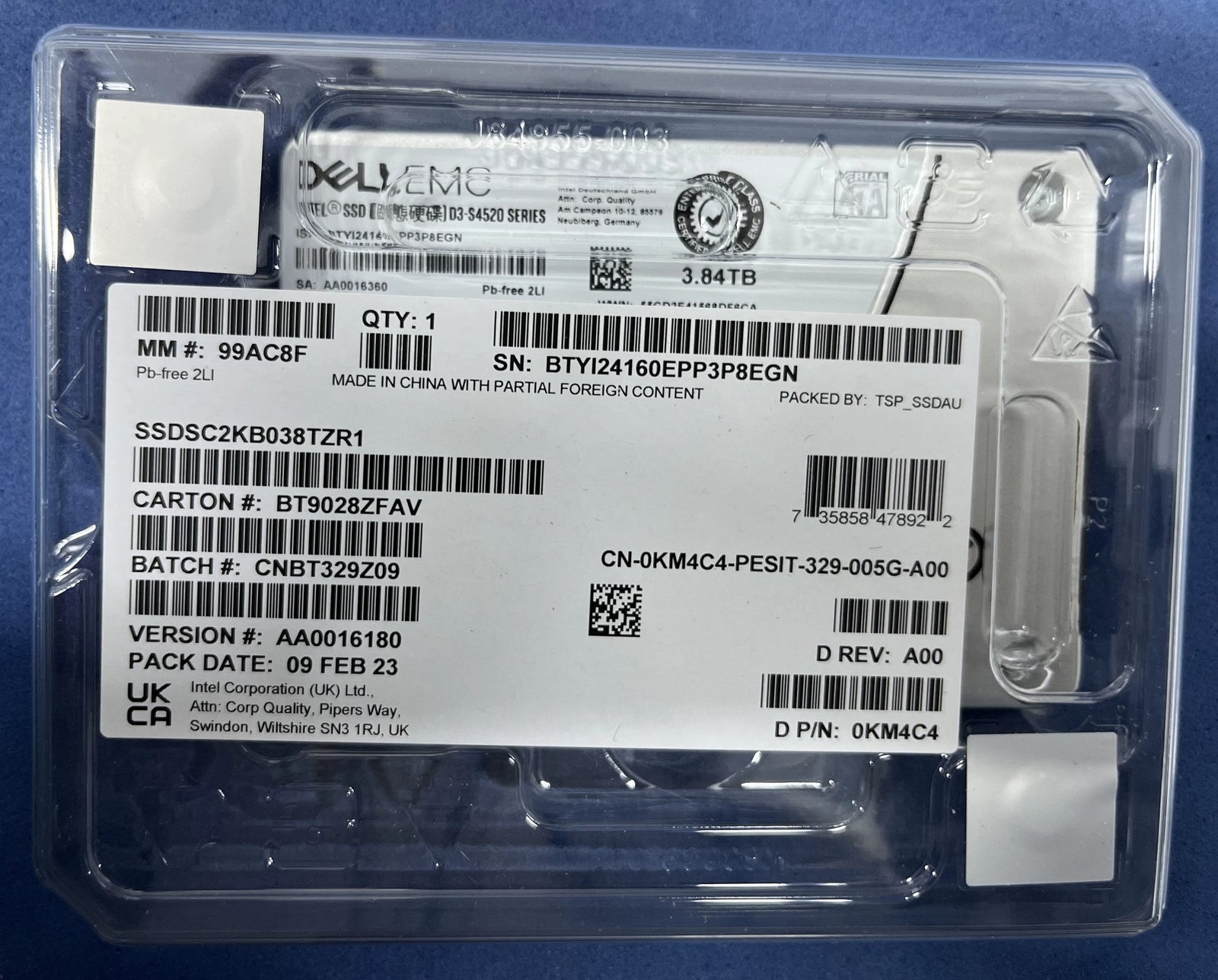 Intel D3 S4520 3.84TB SSD DELL 2.5" SATA III 6Gb/s OWNPN1 SSDSC2KB038TZR|315315493867