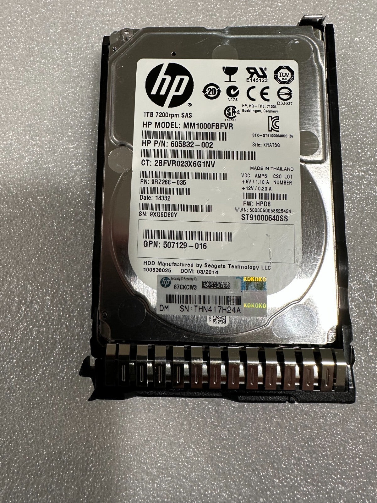 HP 605832-002 MM1000FBFVR 1TB 6G 7.2K 2.5" SAS SC MDL HARD DRIVE G8/G9|196964165693