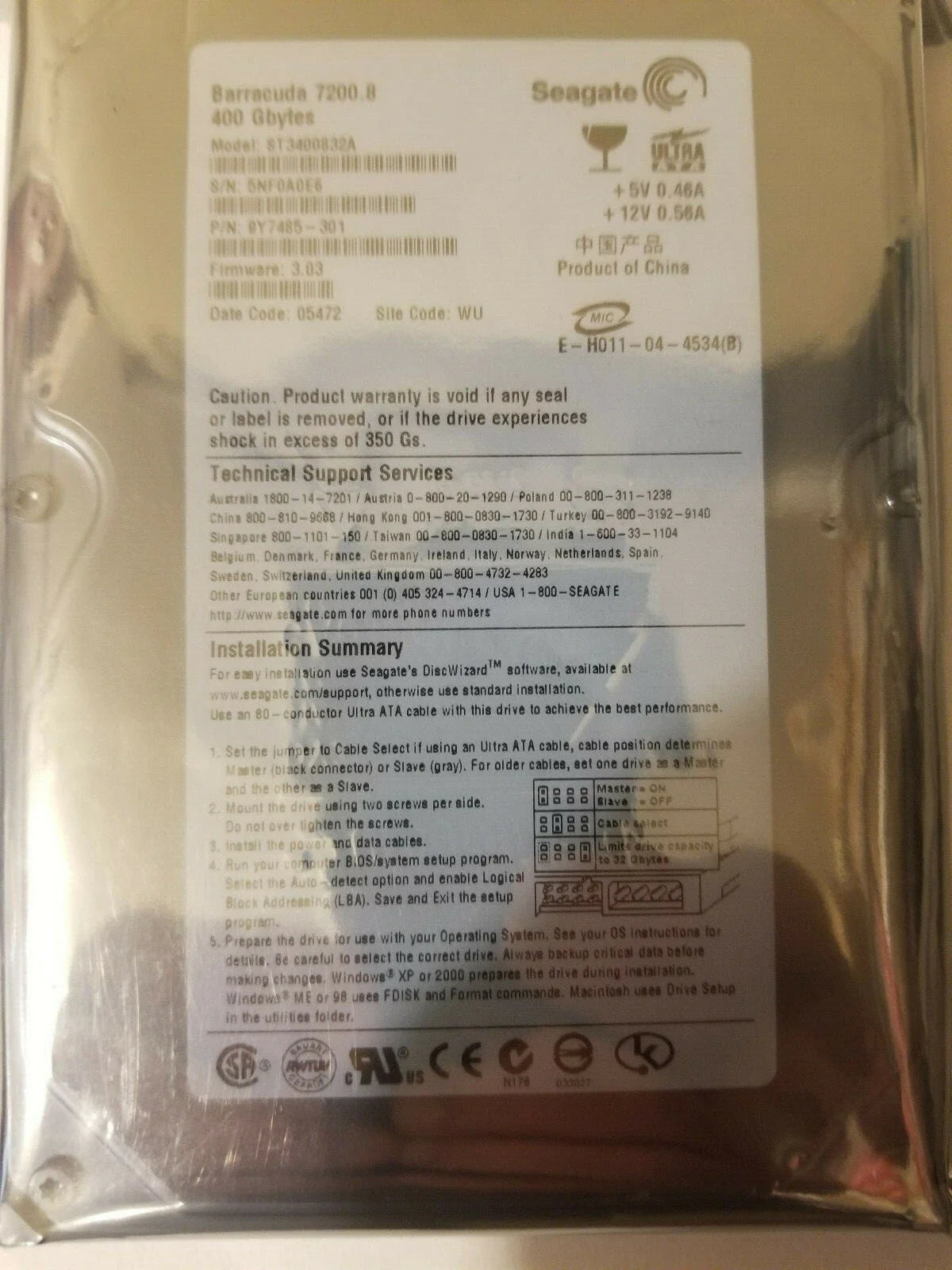 Seagate 400GB Barracuda 7200.8RPM 8MB Cache IDE Ultra ATA100 / ATA-6 3.5" Internal Hard Drive - ST3400832A (Like New)