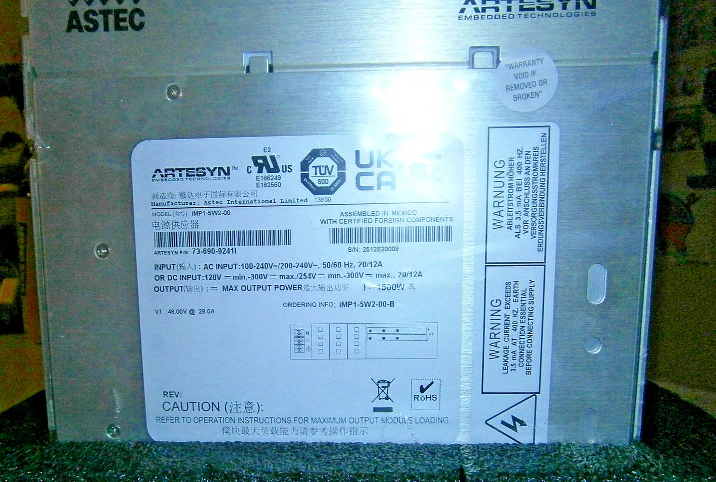 Astec Artesyn 1500 Watt Power Supply - NEW