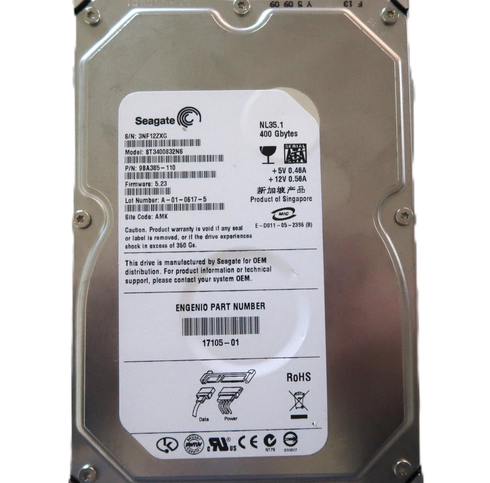 Seagate 400GB NL35 7200 RPM 8MB Cache SATA 1.5Gb/s 3.5" Hard Drive - ST3400832NS