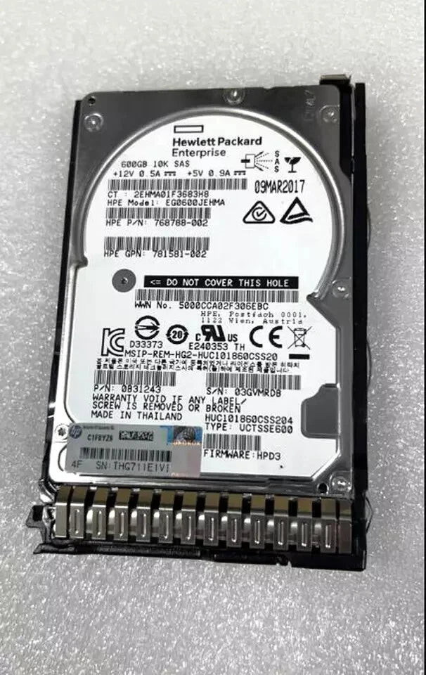 781577-001 HPE 600GB 12G SAS 10K 2.5" SFF SC HD RENEW OPEN|395447697939