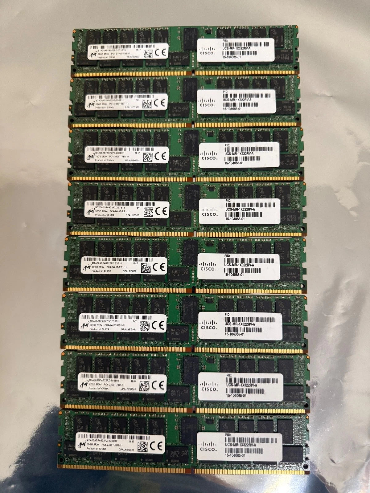 Lot 8x MICRON 32GB PC4-2400-T-R DDR4 REG ECC 2RX4 RDIMM MTA36ASF4G72PZ-2G3B1II