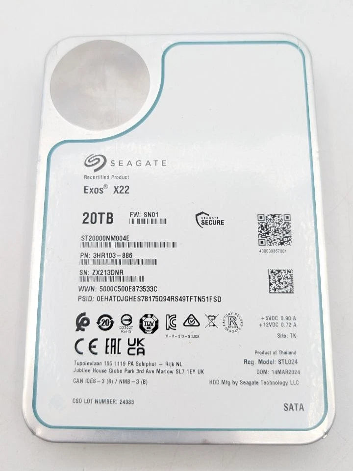 Seagate Exos X22 20TB Enterprise HDD ST20000NM004E 7200RPM 3.5 - FOR PARTS