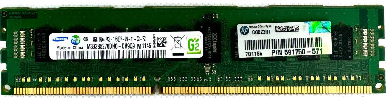 Samsung 4GB 1333mhz PC3-10600 CL9 ECC Registered DDR3 240-Pin Memory - M393B5270DH0-CH9 - Used Like New