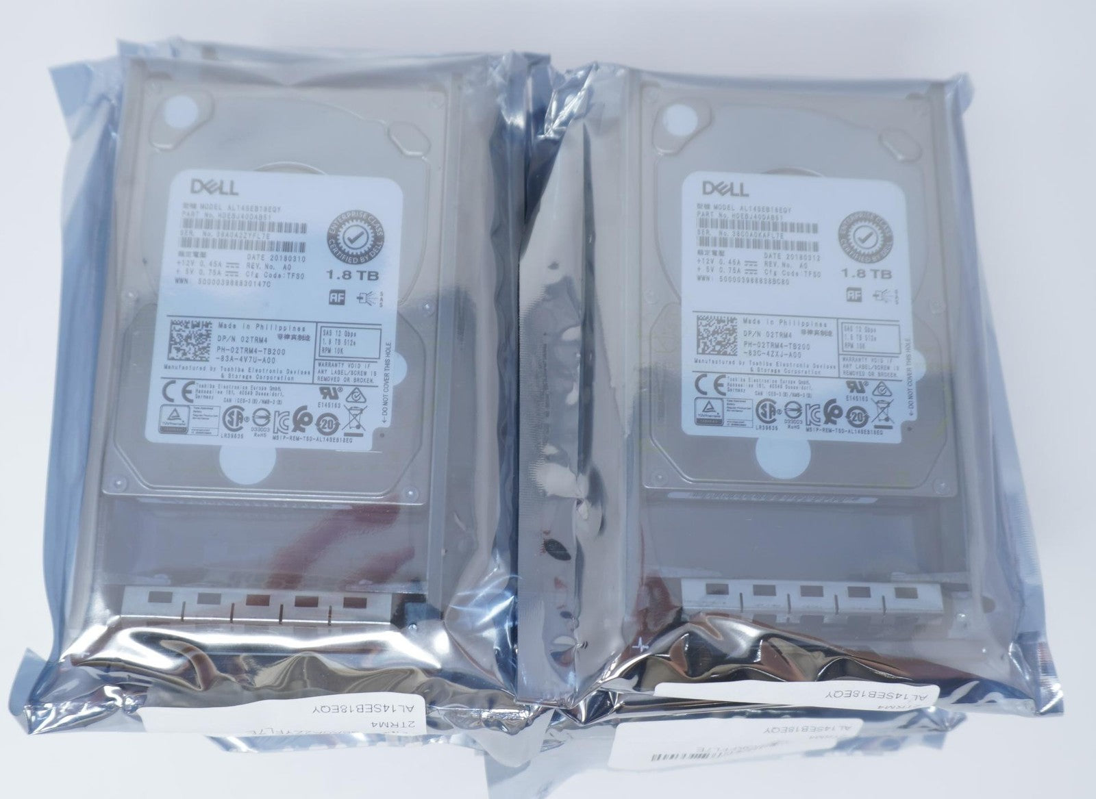 LOT OF 10 - 2TRM4 AL14SEB18EQY Dell ENTERPRISE 1.8TB 10000RPM 12Gbps 2.5" SAS