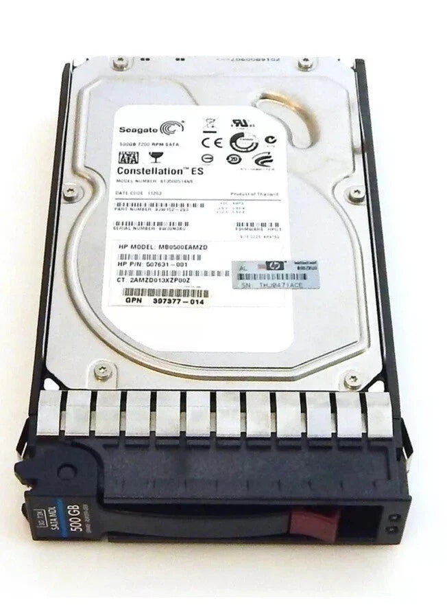 Seagate 500GB (HP Model# MB0500EAMZD, FW: HPG1 (HP P/N: 507631-001) Constellation ES 7200 RPM 32MB Cache SATA 3.0Gb/s 3.5" Enterprise Hard Drive - ST3500514NS (***Used but in Excellent Functional Condition. Some cosmetic flaws***)