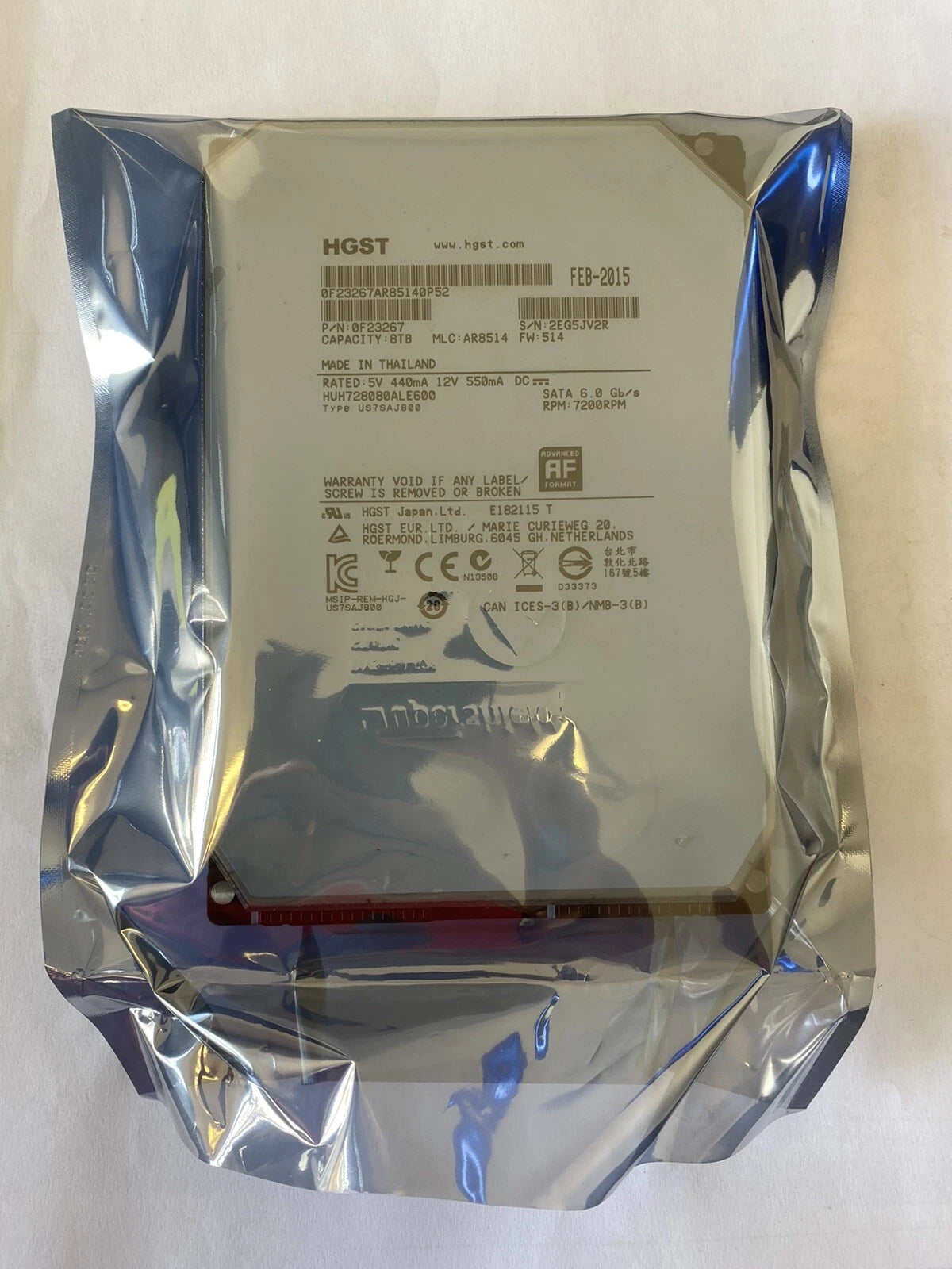 HUH728080ALE600 HGST 8TB 7.2K 6G 128MB 3.5in SATA Hard Drive 0F23267
