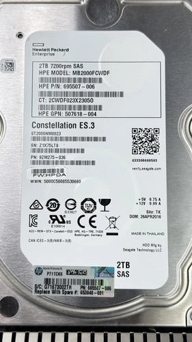 HP HPE 2TB SAS 6Gb/s 7.2K RPM LFF Server Hard Drive with Tray