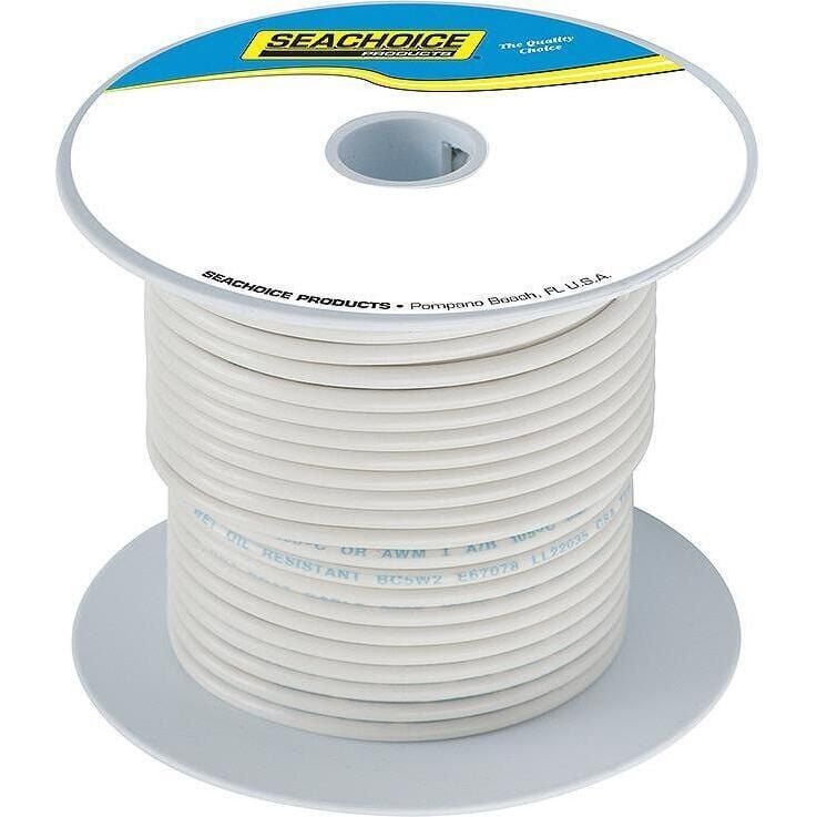 Seachoice 50-63089 Tinned Copper Marine Wire, 12 AWG, White, 100'