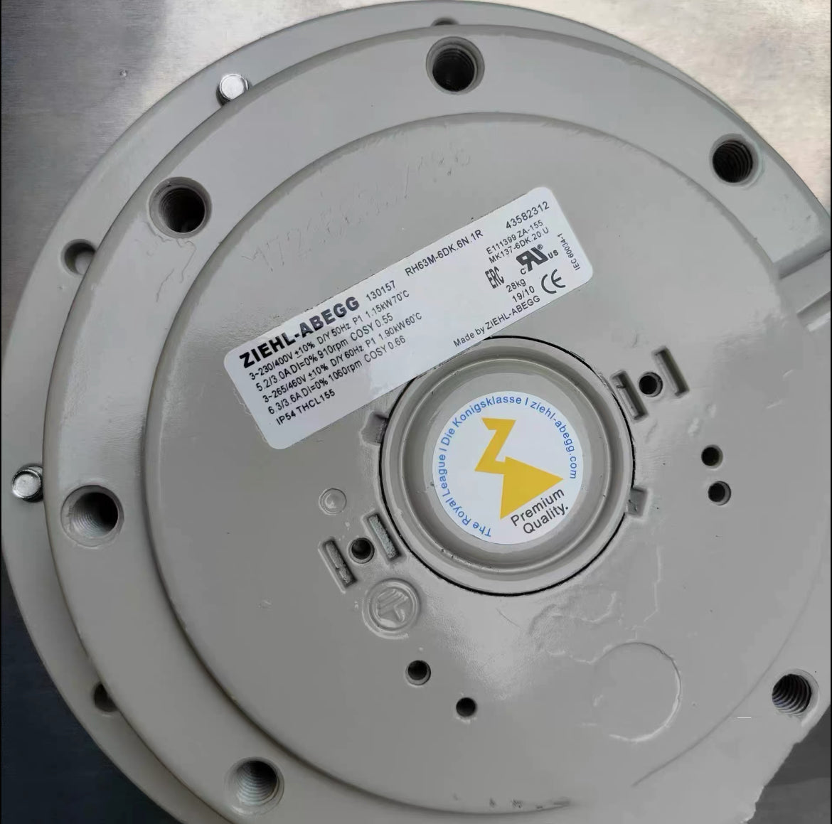 RH63M-6DK.6N.1R(Art No:130157) ZIEHL-ABEGG centrifugal fan LDZ10501650 3-230/400V 50/60HZ 1.15/1.9kW 6.3/3.0A 1060/910RPM