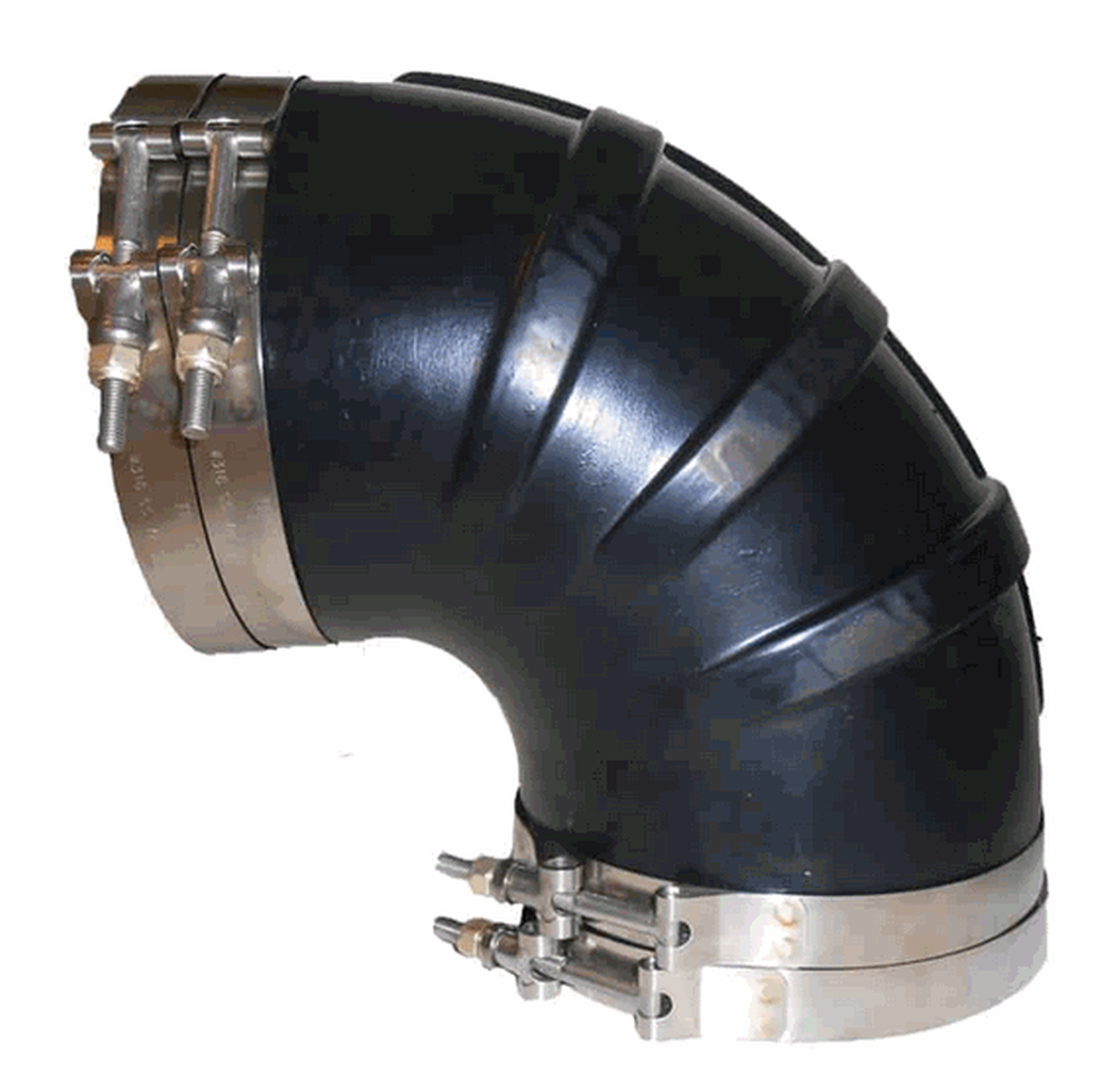 Trident Marine TRL-290-S/S Trident Black Rubber 90° Elbow w/T-Bolt Clamps, 2"