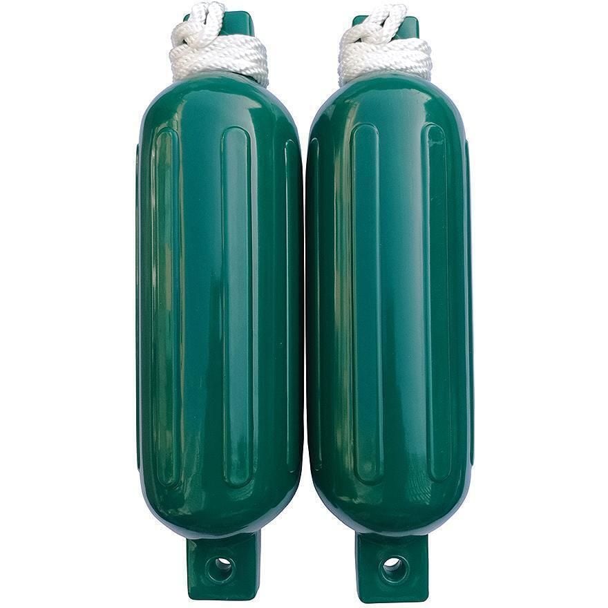 Seachoice DE77238S Green Twin Eye Ribbed Fender Kit, (2) 6.5" x 23" Fenders and (2) 3/8" x 5' Fender Lines