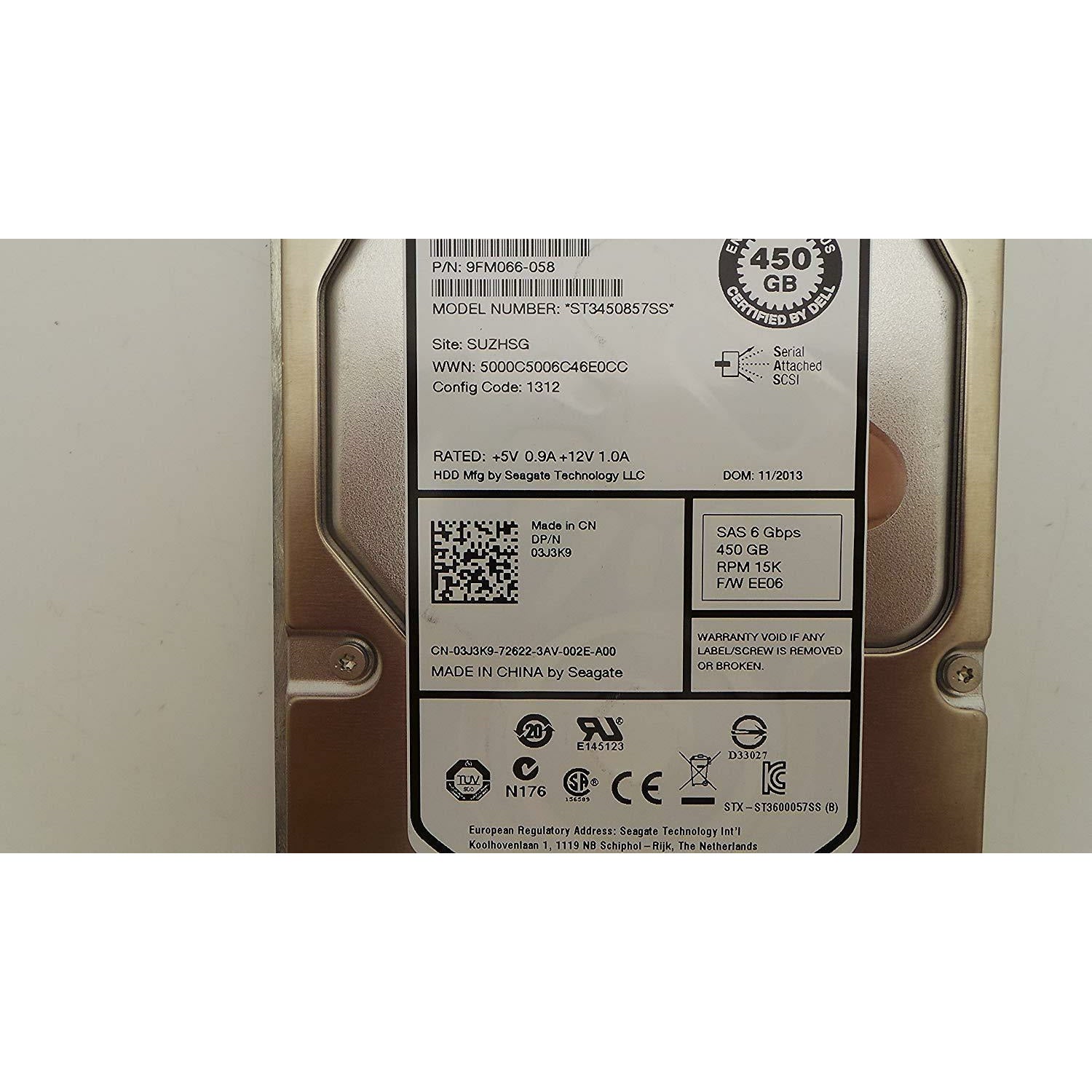 3J3K9 - DELL 3J3K9 3J3K9 DELL 450GB 15K 6G LFF SAS HARD DRIVE - AloinfoUSA
