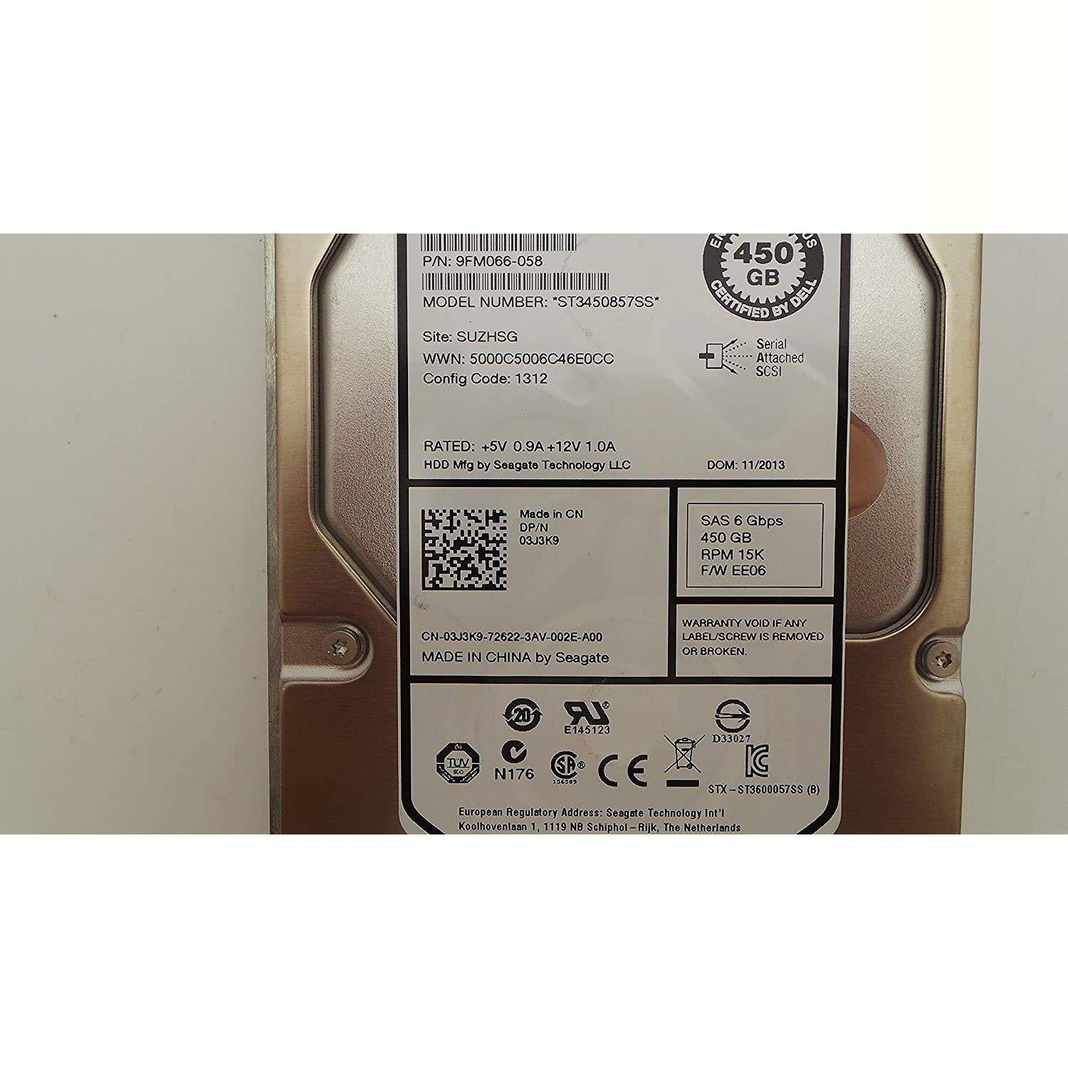 3J3K9 - DELL 3J3K9 3J3K9 DELL 450GB 15K 6G LFF SAS HARD DRIVE - AloinfoUSA