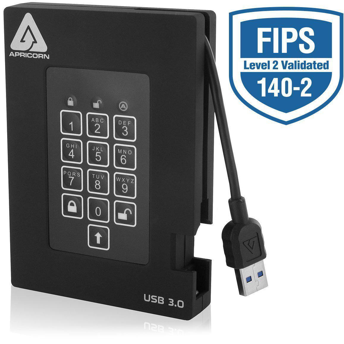 Apricorn Aegis Padlock Fortress FIPS 140-2 Level 2 Validated 256-bit Encrypted USB 3.0 Hard Drive with PIN Access, 1 TB - AloinfoUSA