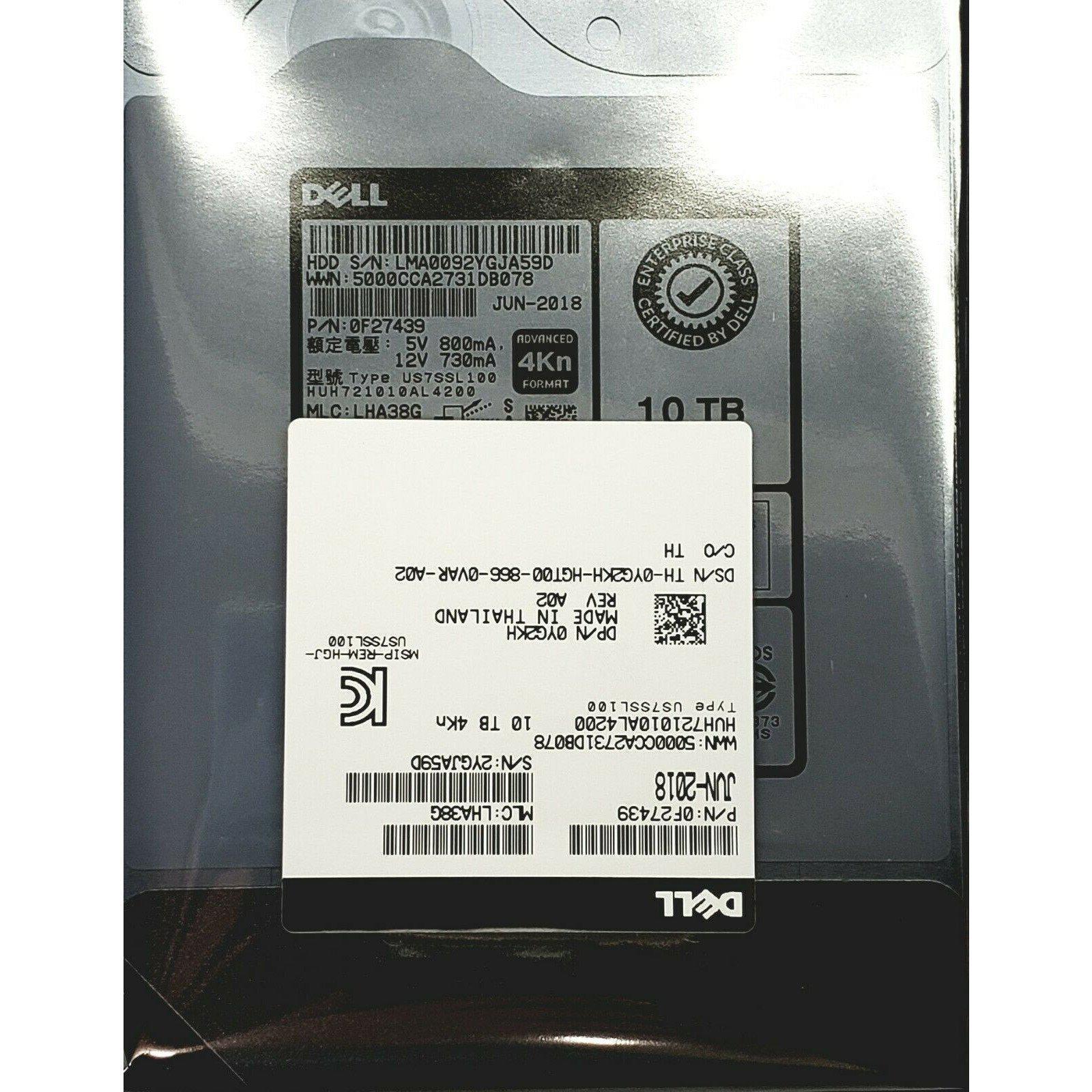 Dell 10TB SAS 12GB/s 3.5" HDD YG2KH T430 T630 R730 R730xd MD1400 R740 R740xd - AloinfoUSA