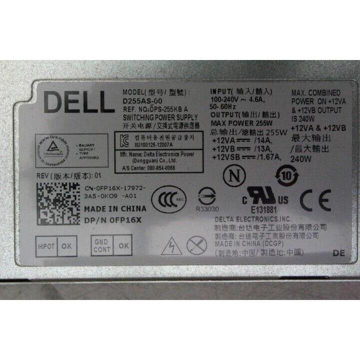 Dell SFF 3020 9020 255W Desktop Power Supply 0FP16X D255AS-00 DPS-255KB A - AloinfoUSA