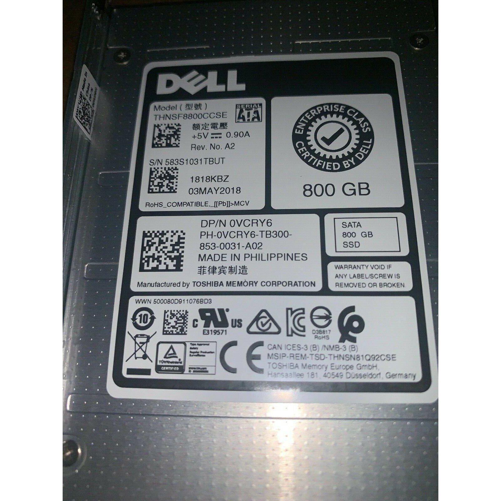 Dell VCRY6 800GB Enterprise 2.5" SATA 6GBPS MLC SSD THNSF8800CCSE - AloinfoUSA