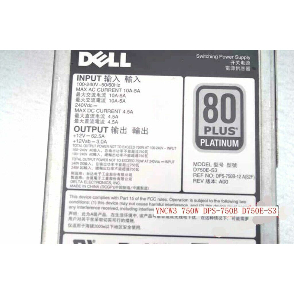 DELL YNCW3 750W DPS-750B D750E-S3 Server DC Power Supply 750W #XH 819954855686 - AloinfoUSA