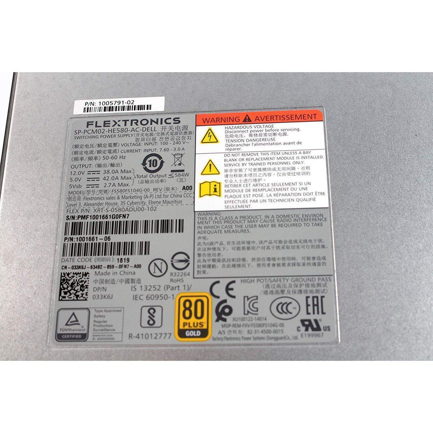 Flextronics 584W Switching Power Supply SP-PCM02-HE580-AC 33K6J CN-033K6J by EbidDealz - AloinfoUSA