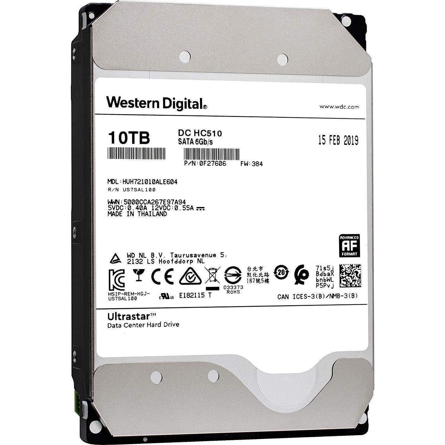 HGST WD Ultrastar DC HC510 10TB 7200 RPM SATA 6Gb/s 3.5" Helium Platform Enterprise Hard Disk Drive - HUH721010ALE604 (0F27606) - AloinfoUSA