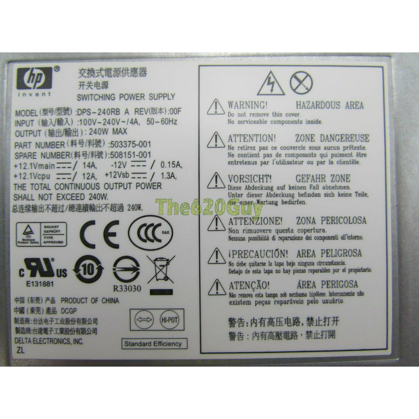 HP 508151-001 240W 240 Watts BTX Power Supply PSU Delta DPS-240RB A 503375-001 5704327877479 - AloinfoUSA