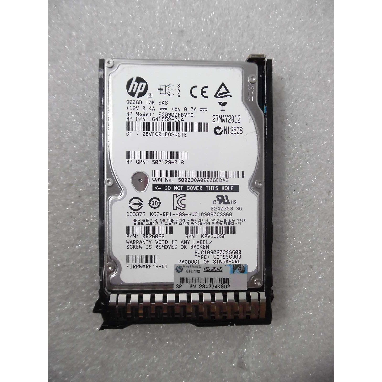 HP 653971-001 // EG0900FBVFQ 900GB 10K RPM 2.5" SAS Hard Drive HDD - AloinfoUSA