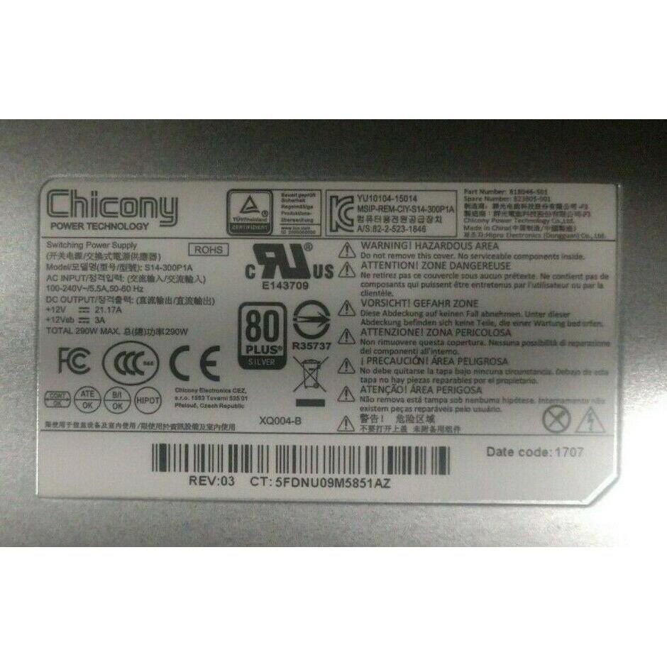 HP ProLiant DL20 G9 818046-501 290W Non Hot Plug Power Supply - AloinfoUSA