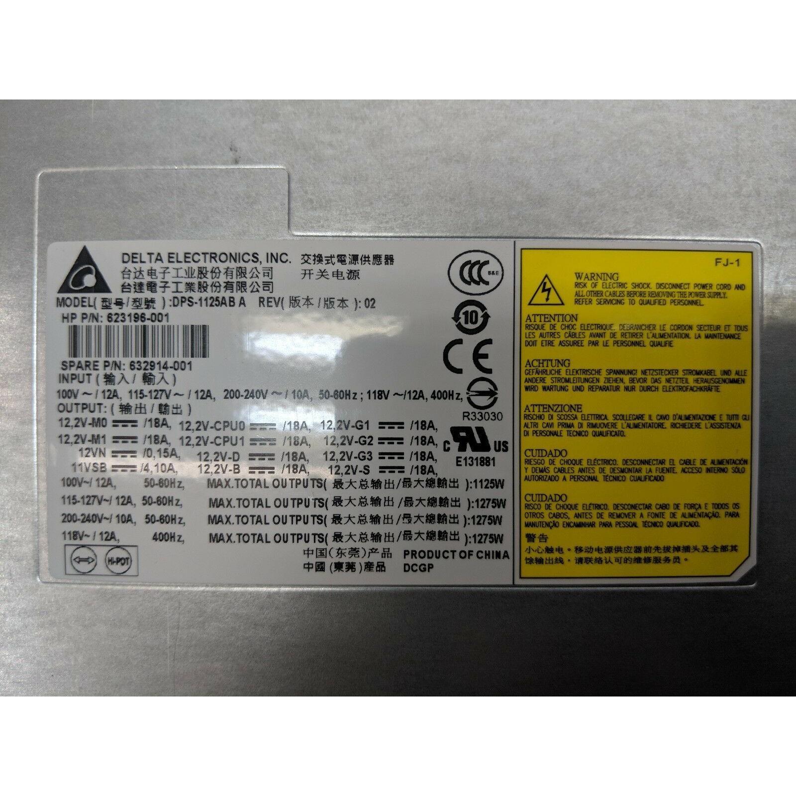 HP Z820 Workstation Delta 1125W Power Supply 632914-001 623196-001 DPS-1125AB A - AloinfoUSA