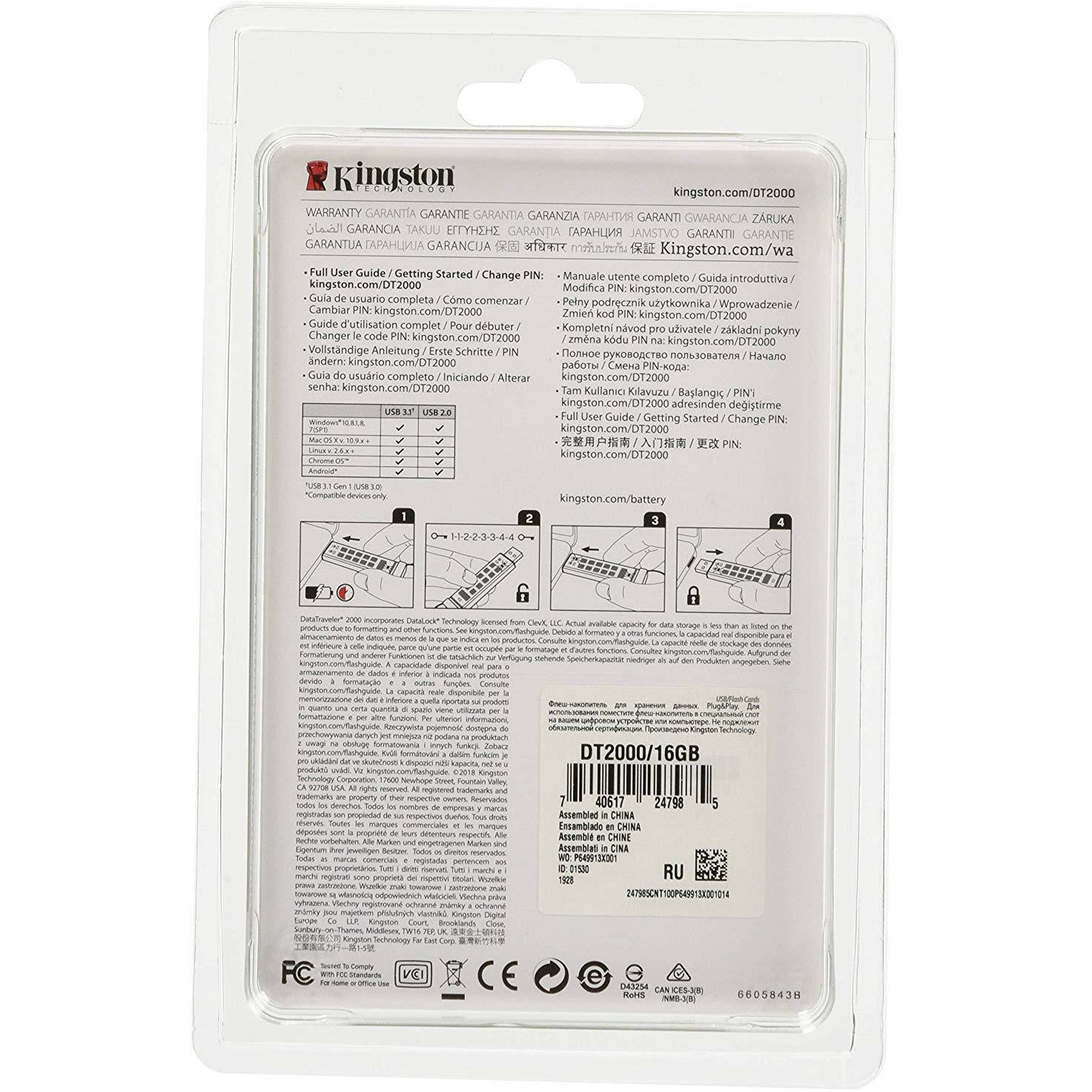 Kingston Digital 16GB DT2000 Keypad USB 3.0 ,256bit AES Hardware Encrypted (DT2000/16GB) - AloinfoUSA