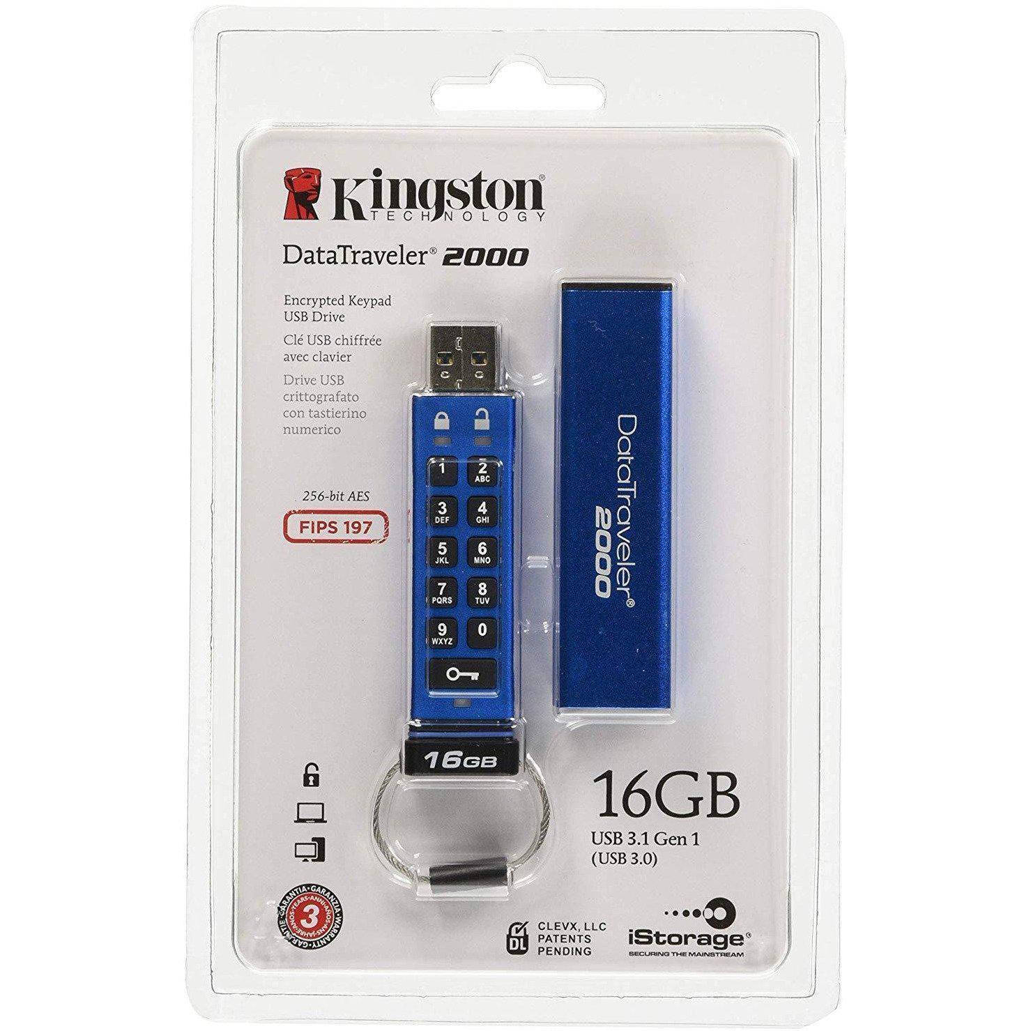 Kingston Digital 16GB DT2000 Keypad USB 3.0 ,256bit AES Hardware Encrypted (DT2000/16GB) - AloinfoUSA