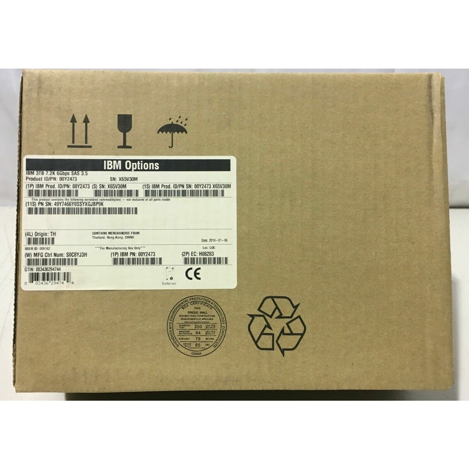 IBM 00Y2473 3TB 7200 RPM SAS Hard Drive 3.5" Hot Swap for IBM Storwize V3700 883436294744 - AloinfoUSA