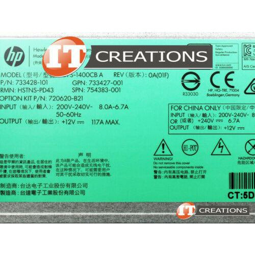 Fonte HP POWER SUPPLY 1400W 200-240V PLATINUM PLC FOR HPE DL360 DL380 GEN9 733428-101 - MFerraz Tecnologia