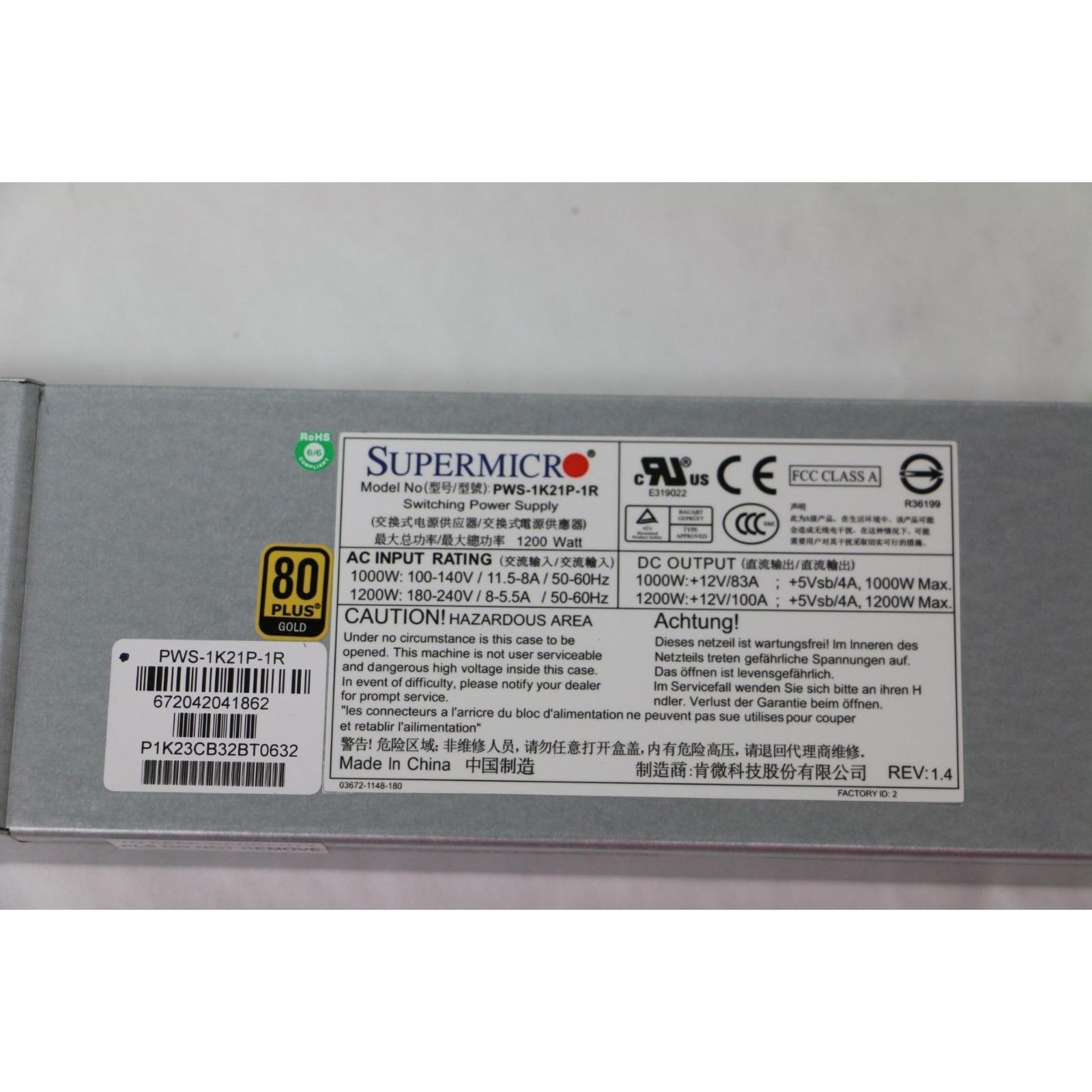 SuperMicro PWS-1K21P-1R 1200W 1U Redundant Server Power Supply 80 Plus Gold - AloinfoUSA