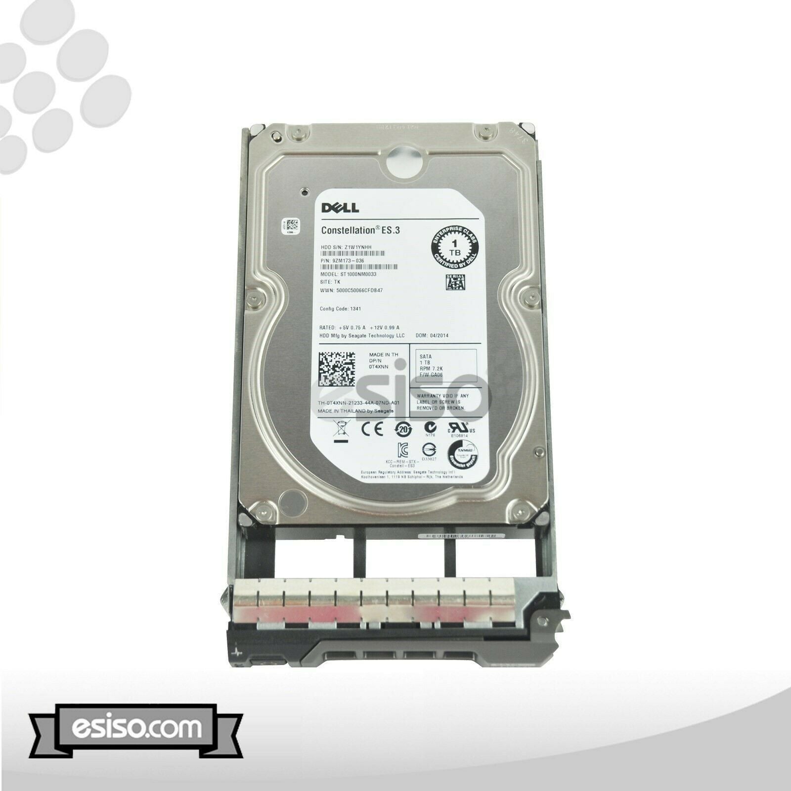 T4XNN ST1000NM0033 DELL 1TB 7.2K 6G LFF SATA ENT HDD FOR R410 R415 R420 R510 - AloinfoUSA