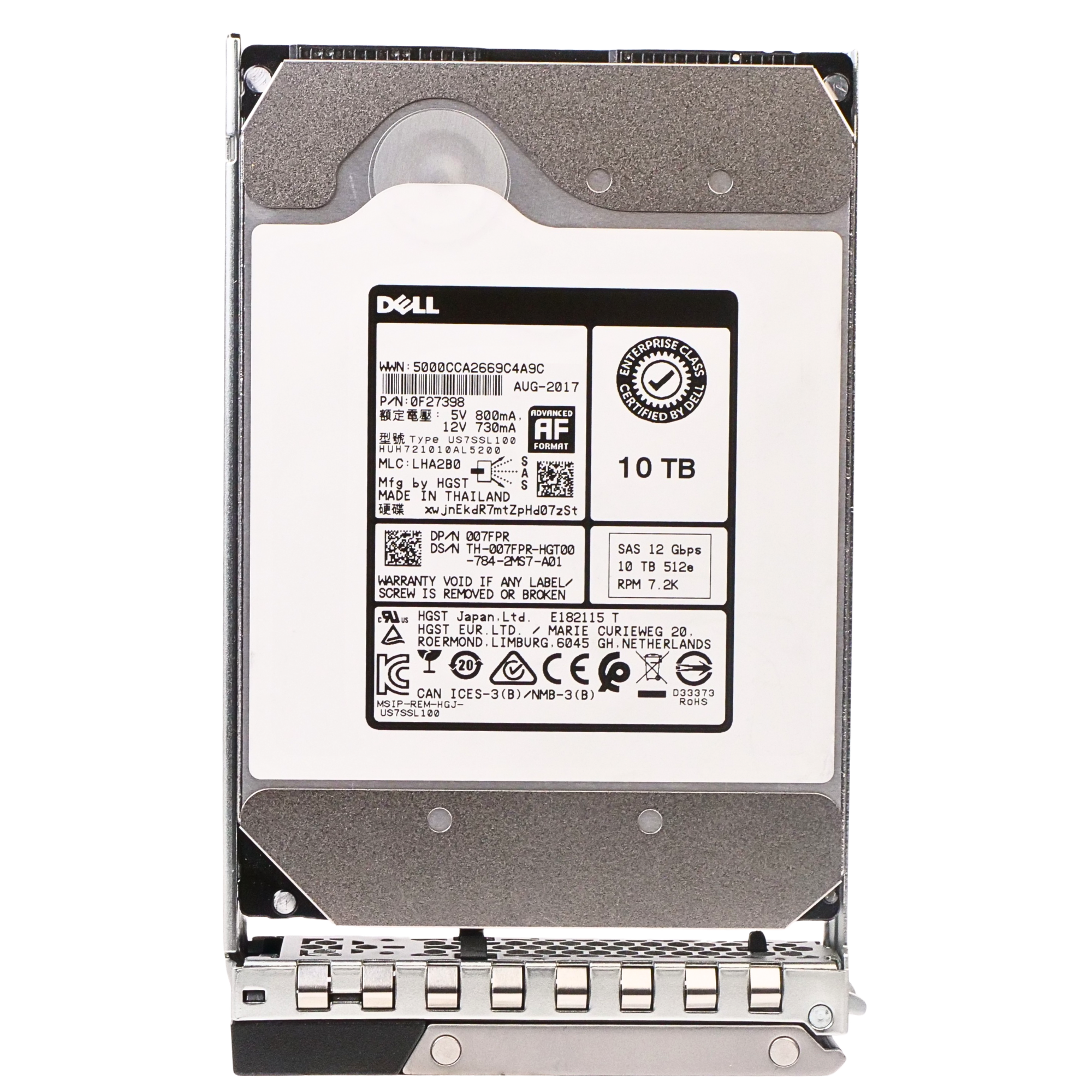Dell G14 007FPR 10TB 7.2K RPM SAS 12Gb/s 512e 256 MB 3.5in Refurbished HDD