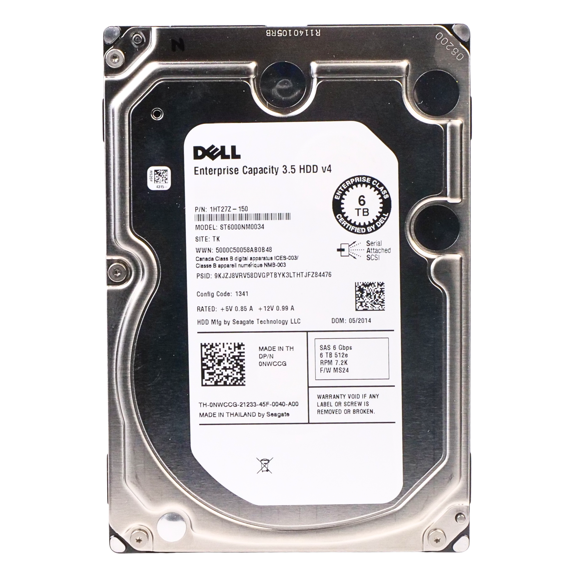 Dell/Seagate V4 ST6000NM0034 6TB 7.2K RPM SAS 6Gb/s 512e 128 MB 3.5in HDD