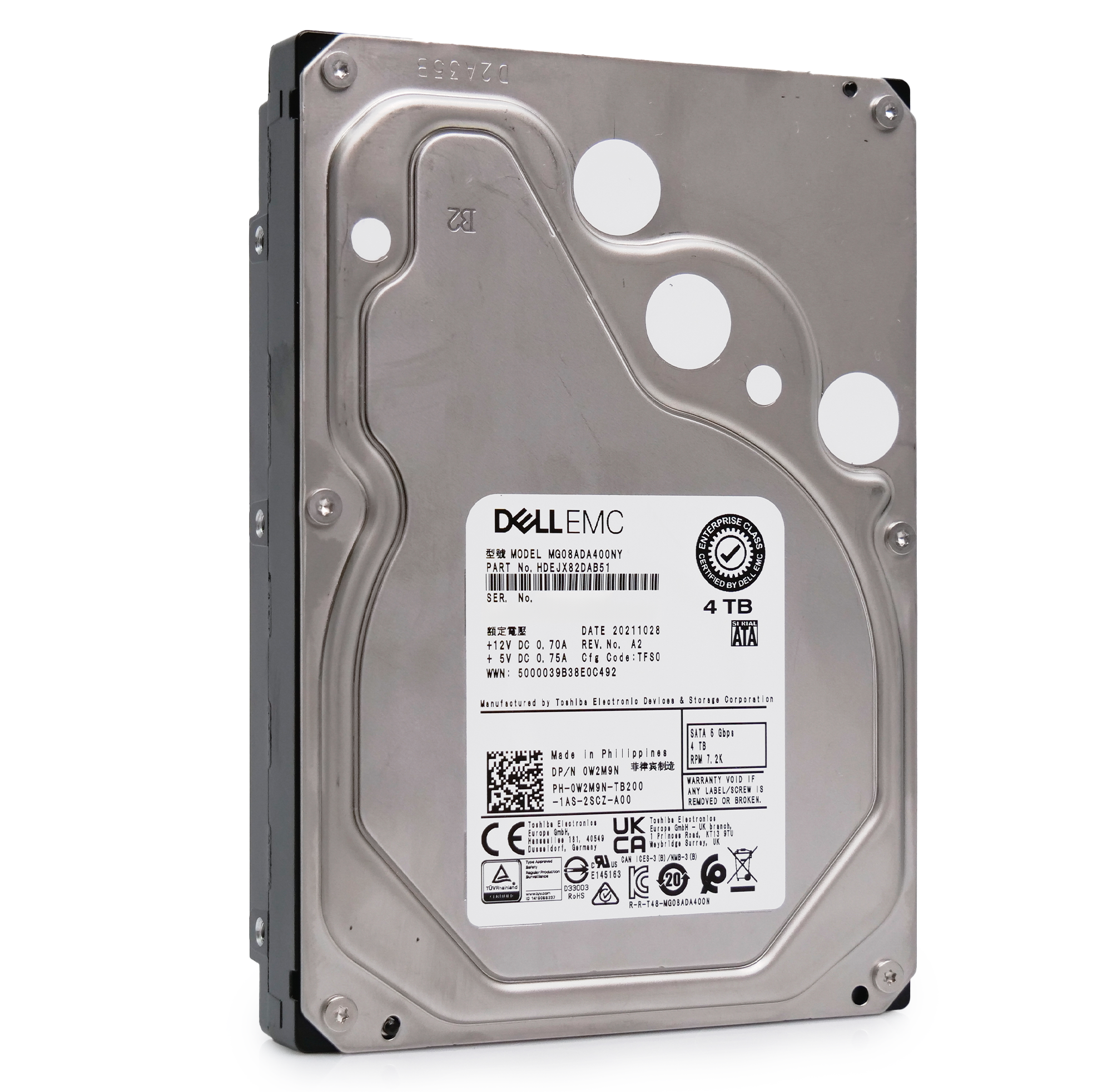Toshiba/Dell MG08 MG08ADA400NY HDEJX82DAB51 4TB 7.2K RPM SATA 6Gb/s 512n 3.5in Hard Drive