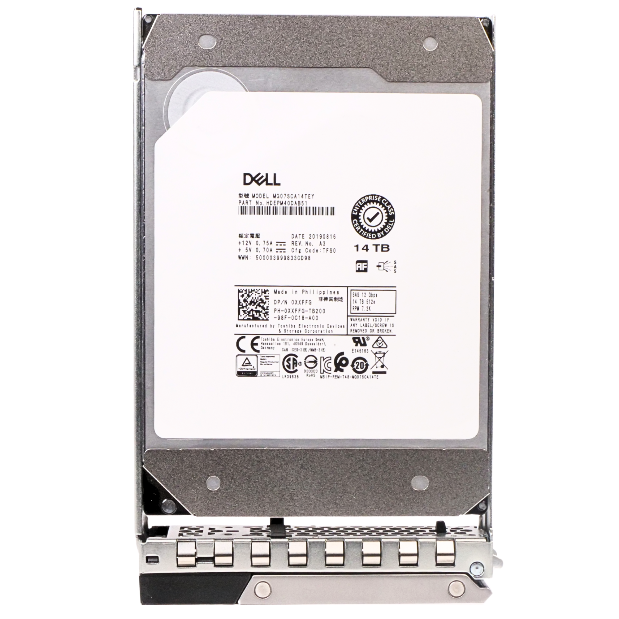 Dell G14 00GG47 14TB 7.2K RPM SAS 12Gb/s 512e 256MB 3.5in Refurbished HDD