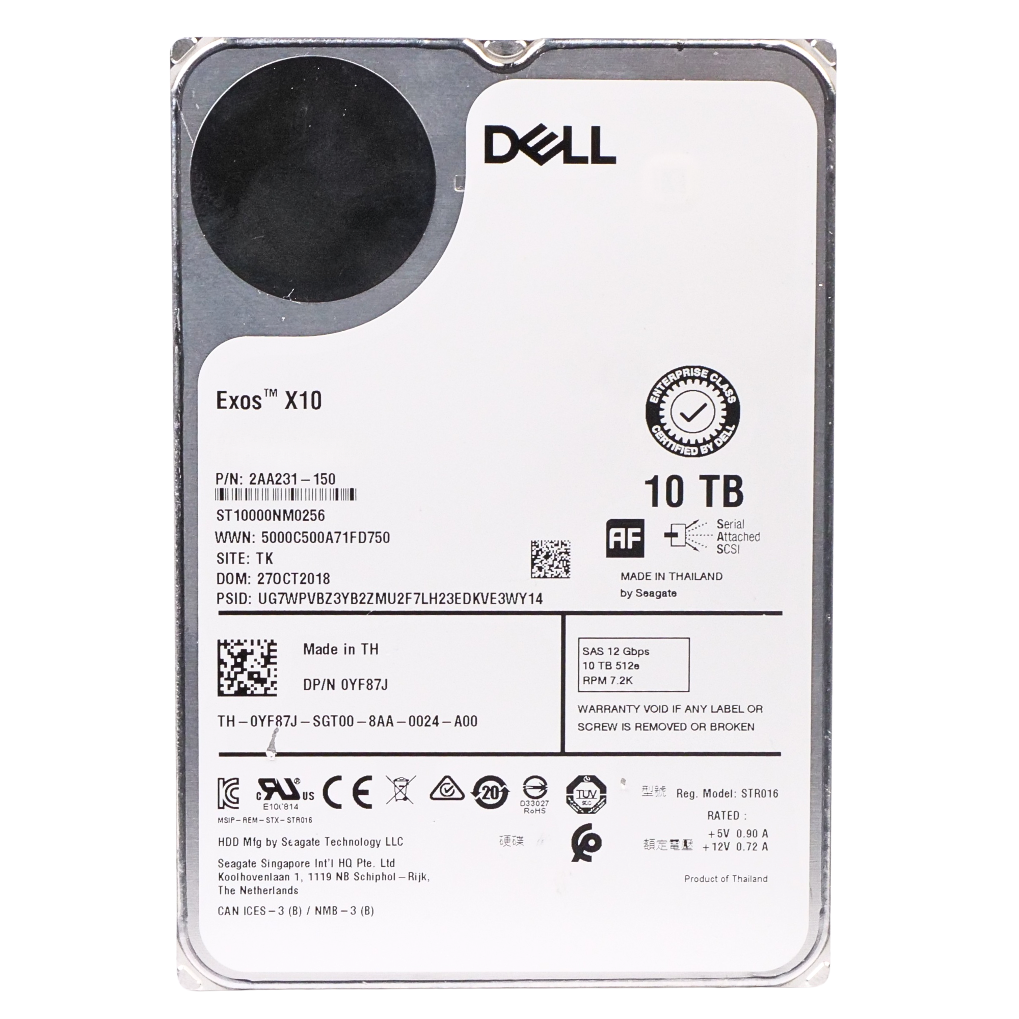 Dell/Seagate Exos 10 ST10000NM0256 10TB 7.2K RPM SAS 12Gb/s 512e 256MB 3.5in Refurbished HDD