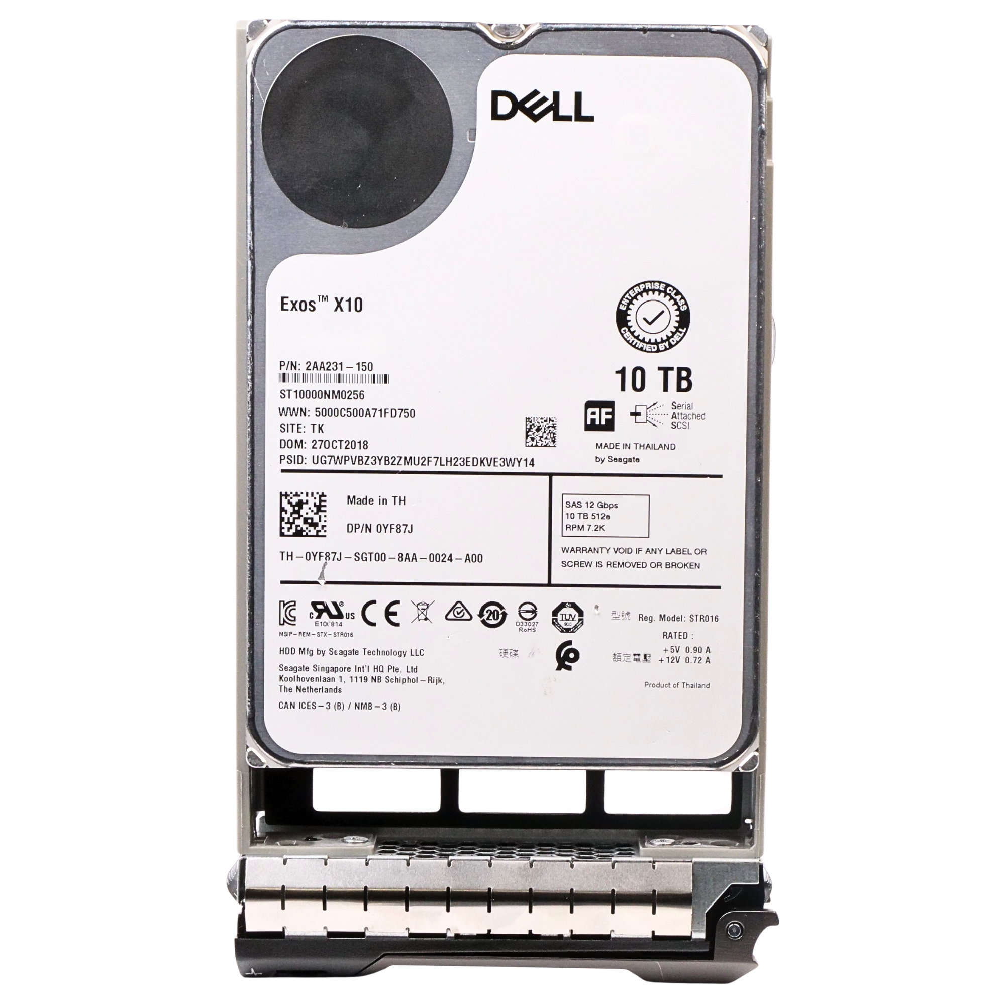 Dell G13 0YF87J 10TB 7.2K RPM SAS 12Gb/s 512e 256MB 3.5in Refurbished HDD